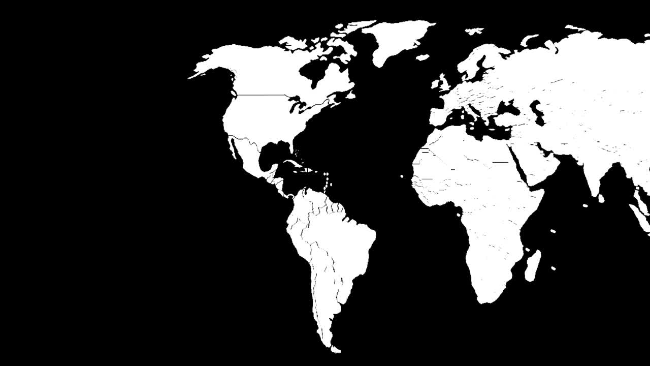 animación de un mapa del mundo en fondo negro. desplazamiento de izquierda a derecha