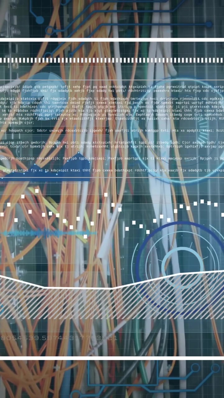 Animation of data processing over wires in server room