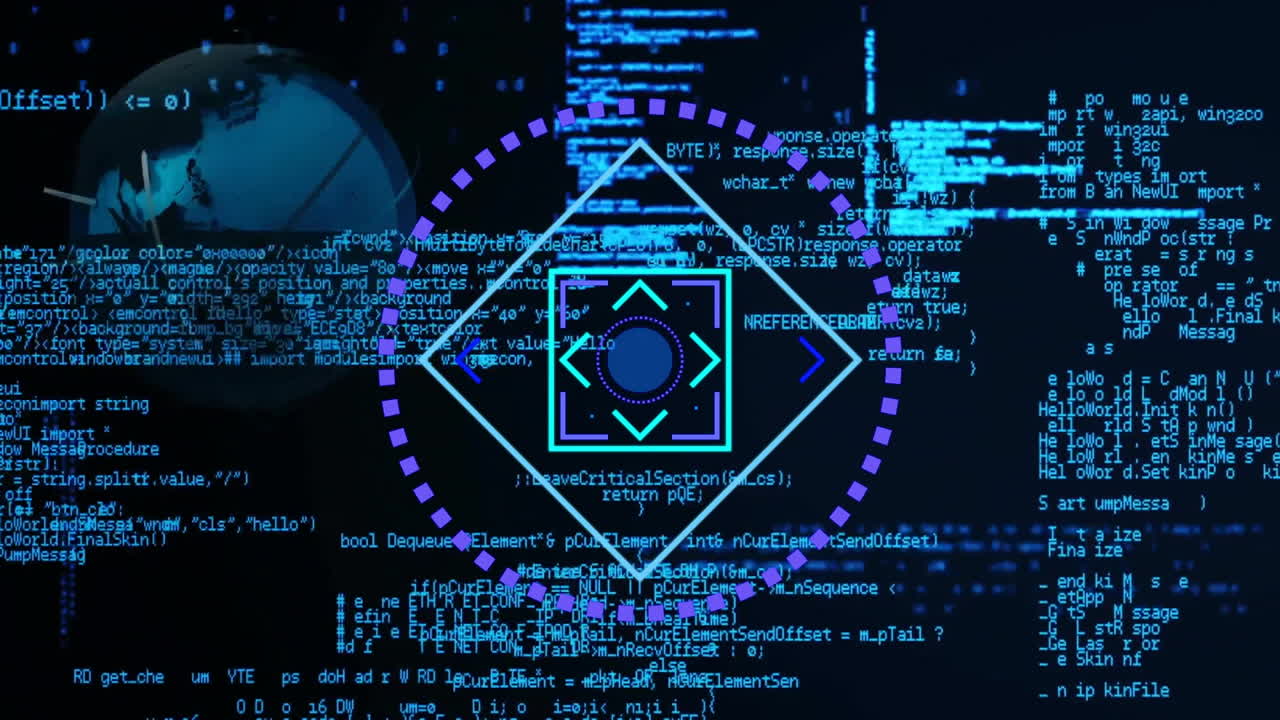 Animation of scope scanning and data processing over dark background