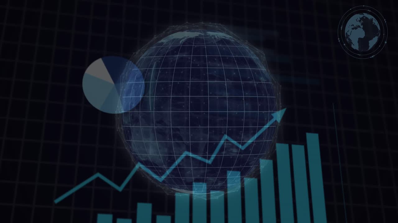 Animation of statistics and data processing over globe