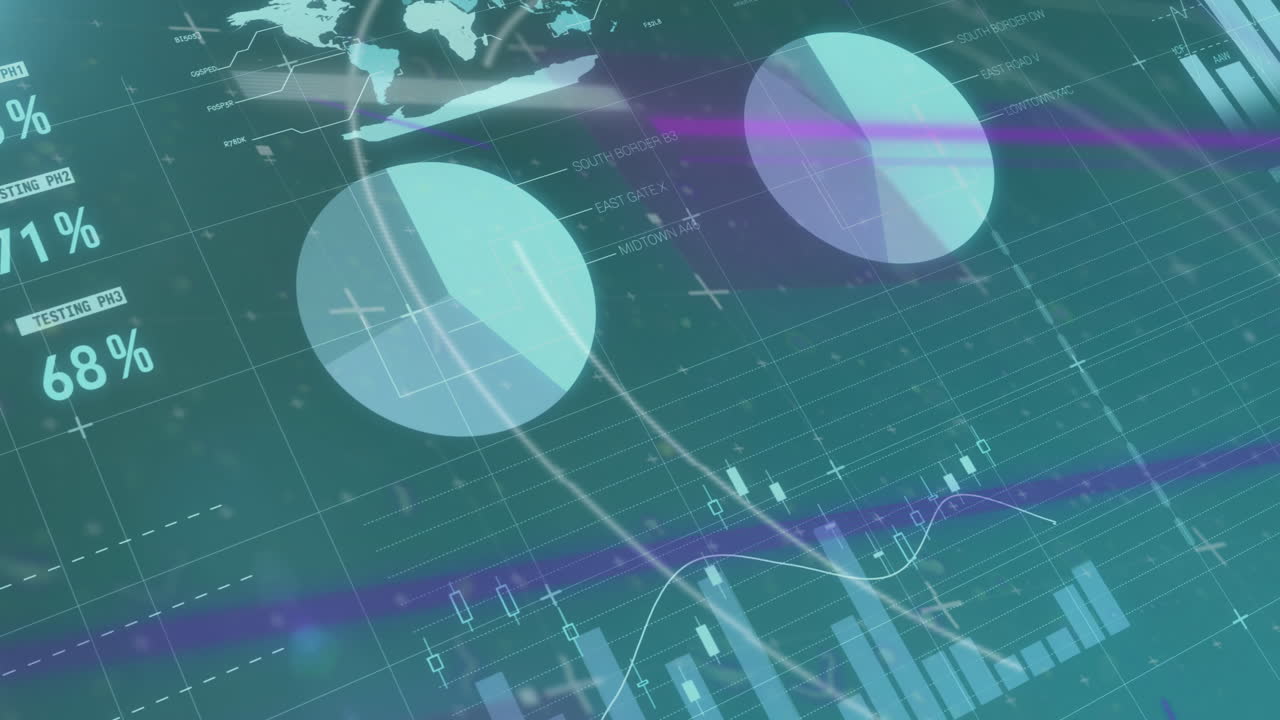 animación del escaneo del alcance y el registro de estadísticas sobre fondo azul