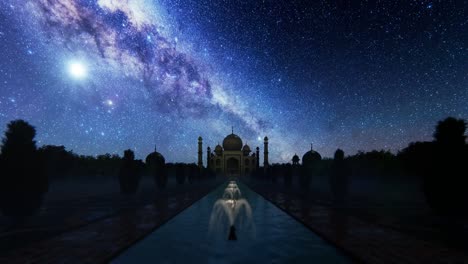 taj mahal silhouette against starry sky 4k