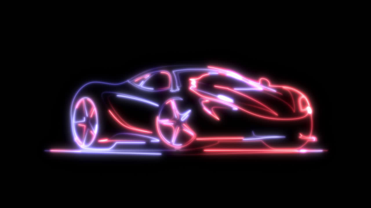 Neon Outline Sports Car on Black Background