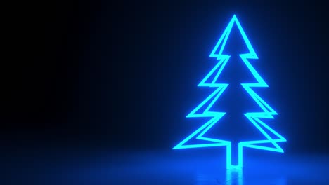 árboles de navidad, icono de brillo de neón azul en el fondo negro. una figura giratoria. concepto abstracto de vacaciones de invierno. concepto de navidad. bucle sin costuras animación 3d de 4k