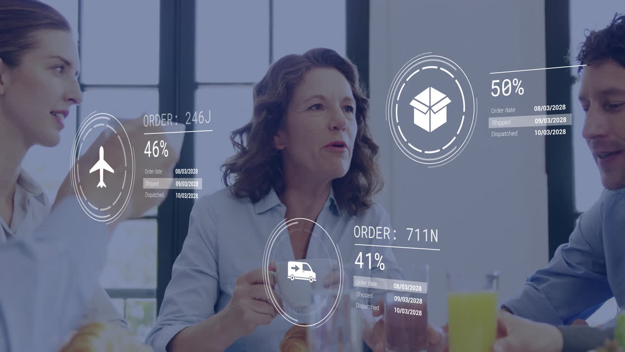 animación de iconos de los medios y datos sobre colegas caucásicos en la reunión