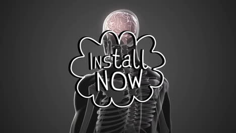 animation of brain and skeleton with install now text overlay on screen
