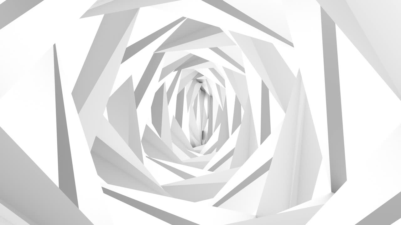 un fondo blanco, minimalista y en bucle de figuras giratorias de forma irregular que crean la apariencia de pasos mutantes. abstracción arquitectónica inusual. representación 3d, ilustración 3d.