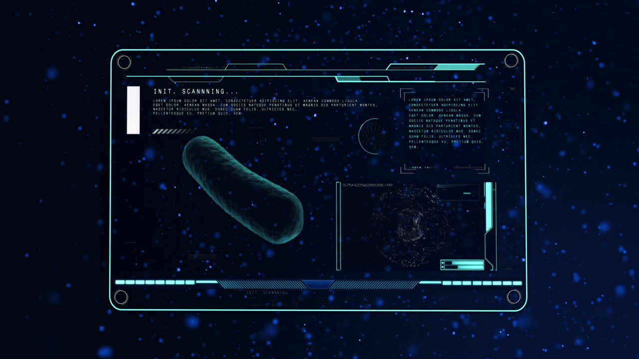 어두운 배경에 과학적 데이터 처리를 가진 화면의 애니메이션