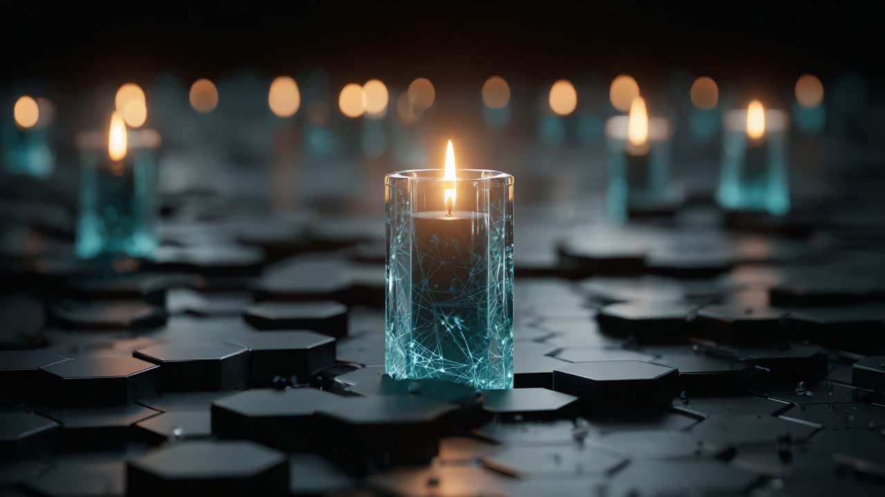 A Mesmerizing Display of Glowing Candles Surrounded by Geometric Patterns, Capturing the Serenity and Calming Ambiance of a Candlelit Environment