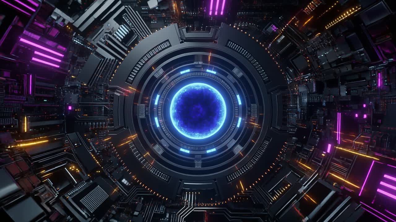 Dynamic Futuristic Cyberspace Tunnel with Glowing Blue Core