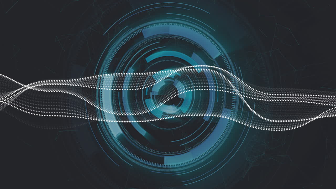 Abstract digital waves and circular patterns, futuristic data visualization animation