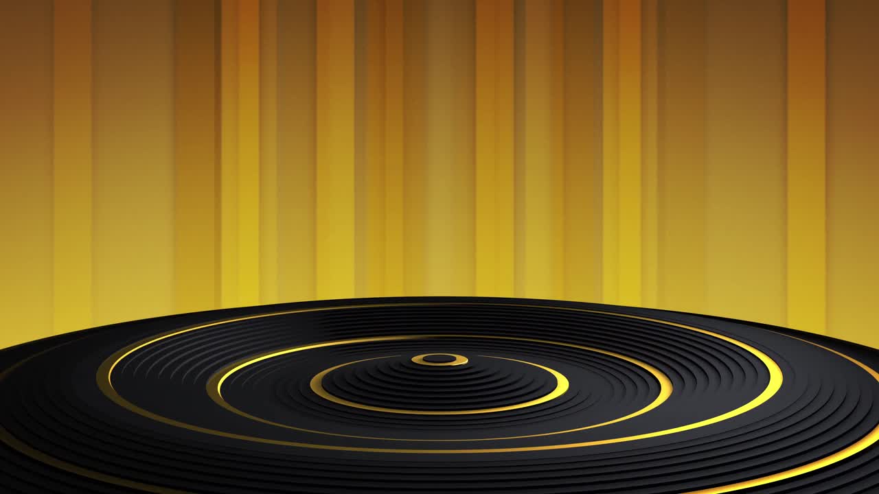 animación de círculos dorados y negros ondulando sobre un fondo amarillo.