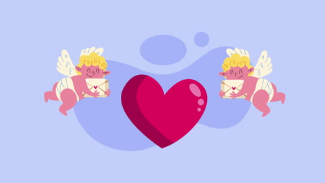 cupid angels with letters and heart