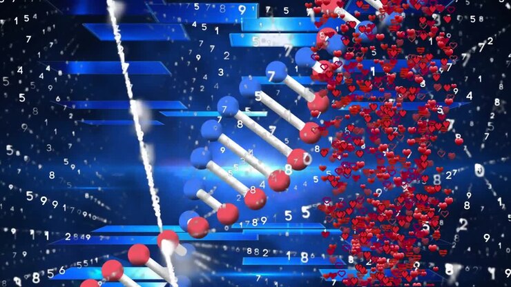 Animation of dna strand spinning and data processing