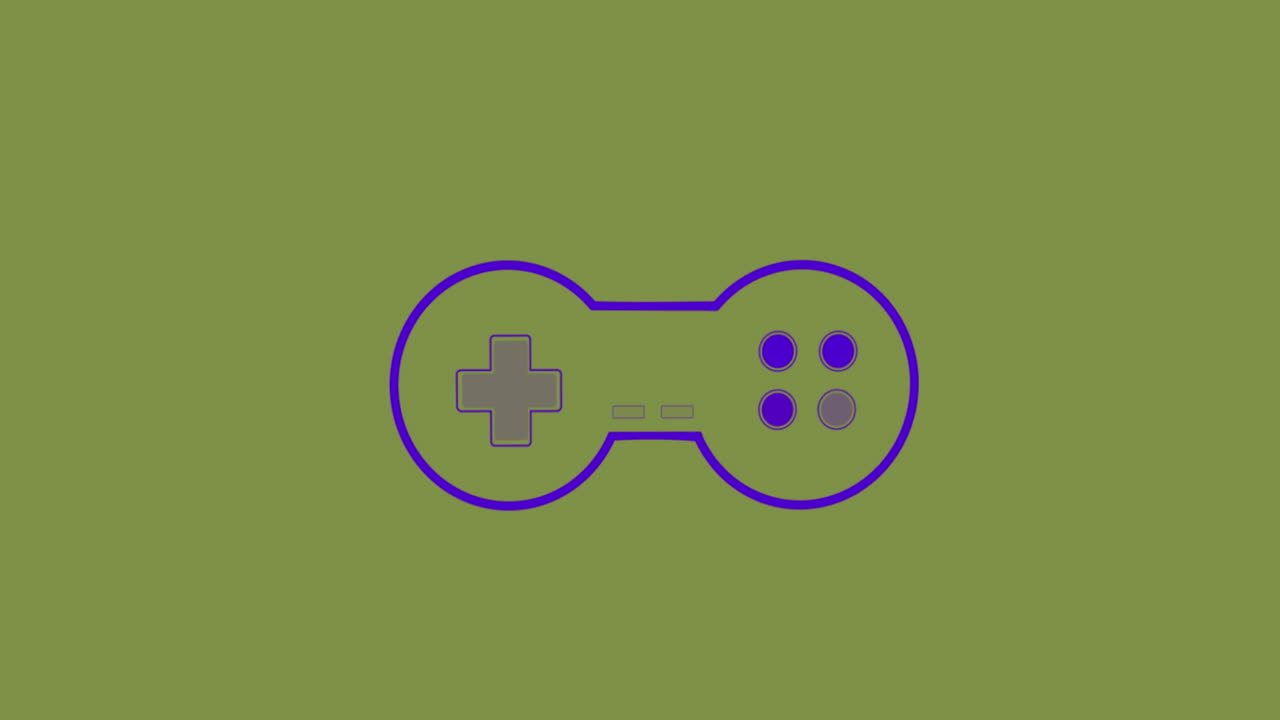 녹색 배경 위의 게임 패드 아이콘과 모양의 애니메이션