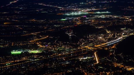 salzburg night aerial cityscape view