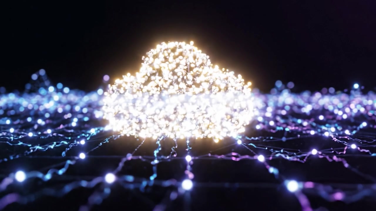 Una Vista Accattivante di Vivaci Motivi di Luce Su una Superficie Scura, Che Mostra una Rappresentazione Astratta di Connettività e Flusso di Energia.
