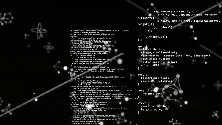 Animation of data processing with moelcules on black background