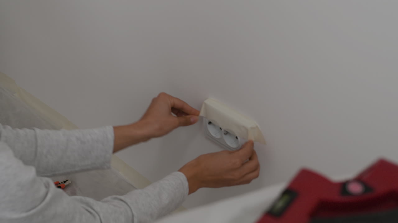 Woman Preparing Electrical Outlet for Painting