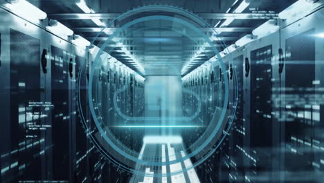 animación de texto de ciberseguridad con procesamiento de datos digitales a través de servidores informáticos