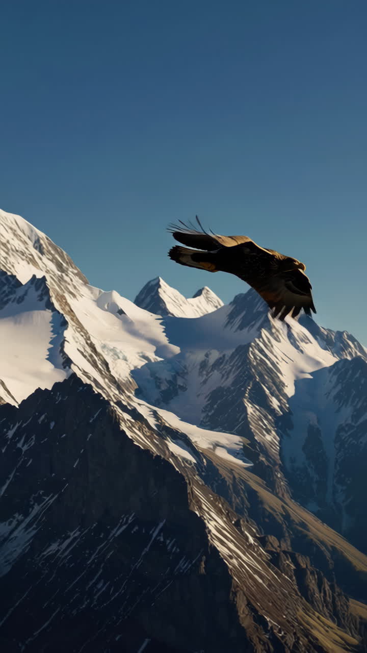 Majestic Eagle Soaring Above Snowy Peaks