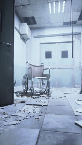 abandoned hospital room with wheelchair