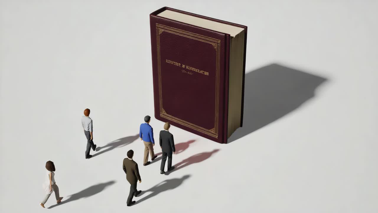 Miniature Figures Engaged in the Pursuit of Knowledge from a Giant Book