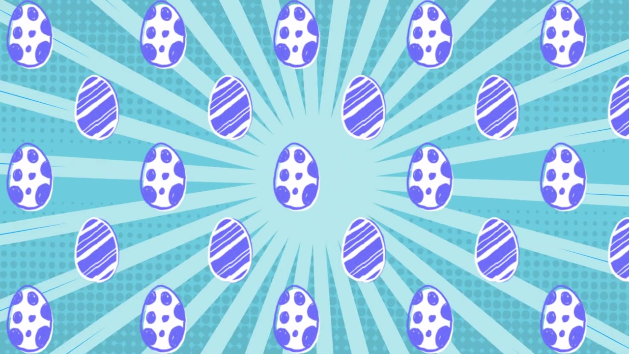 Loop starting core light pulsing, eggs with stripes and spots shifting, creating teal radial-burst