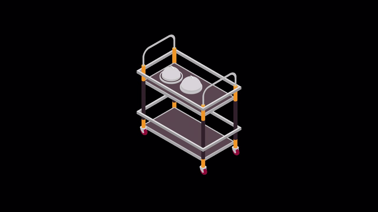 Isometric Animation of a Serving Cart Assembling with Food Cloches