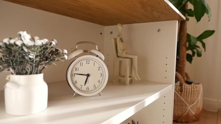Vintage Style Alarm Clock on a White Shelf