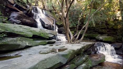 Aerial-drone-pan-scenic-bushland-of-Somersby-Falls-picnic-area-Central-Coast-tourism-attractions-Brisbane-Water-National-Park-NSW-Australia-4K