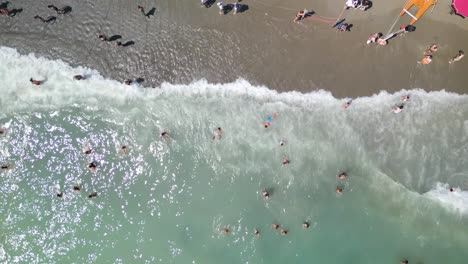 Top-Down-Aerial-View-of-Monterosso-Beach,-Cinque-Terre,-Italy