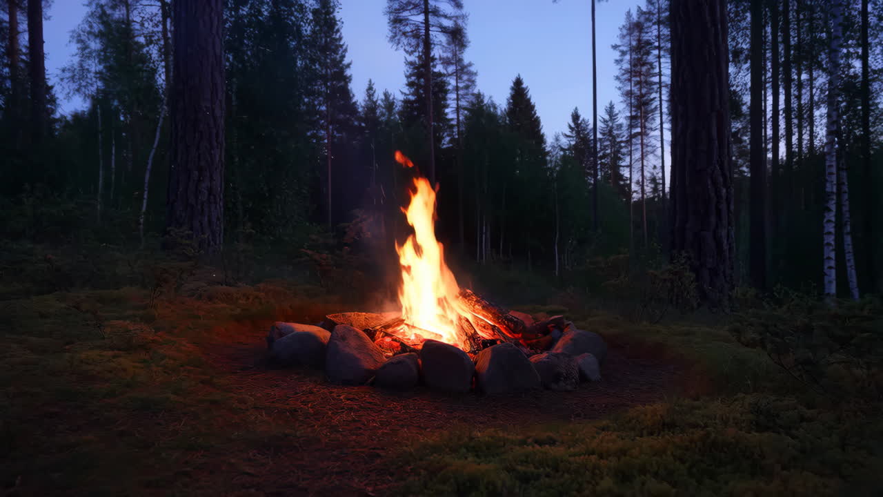 Campfire in a Forest at Dusk