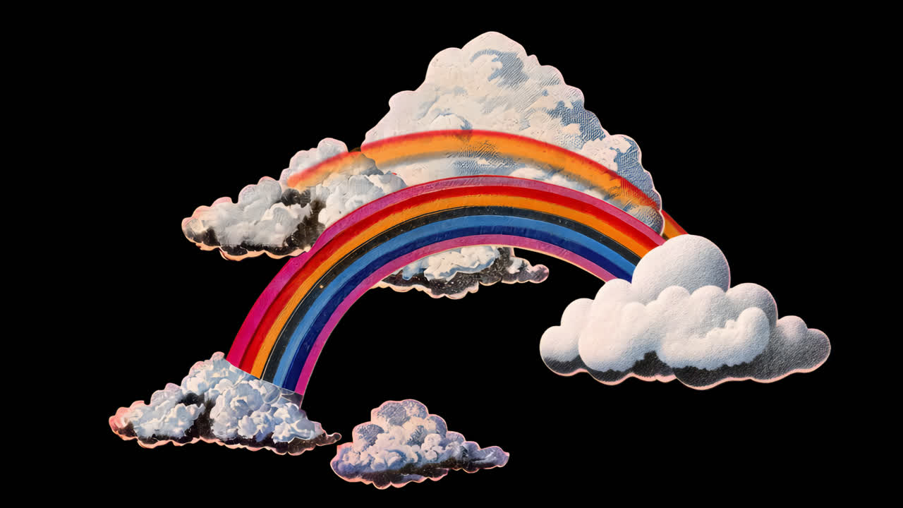 Colorful rainbow amidst clouds animation isolated asset, transparent 4K video, alpha channel, ProRes