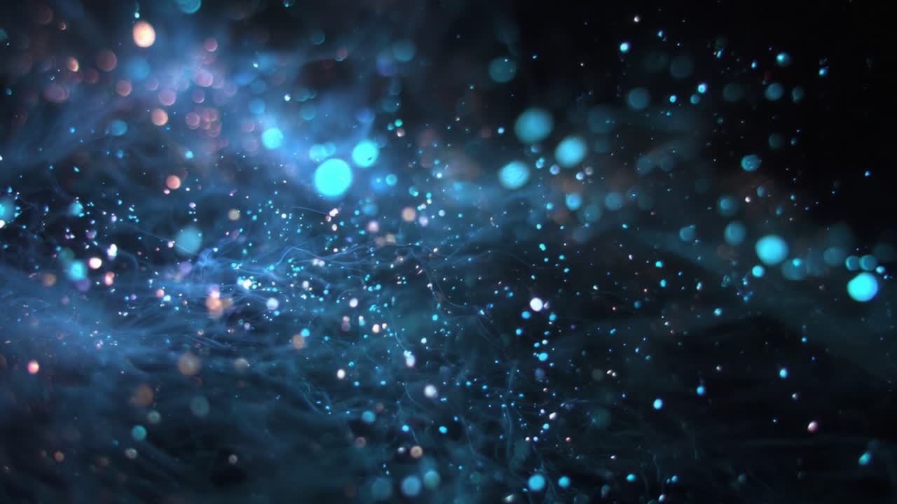 A Captivating Visual Journey Through a Vivid Sea of Blue Particles and Ethereal Lights Captured in Stunning Motion Across Two Frames