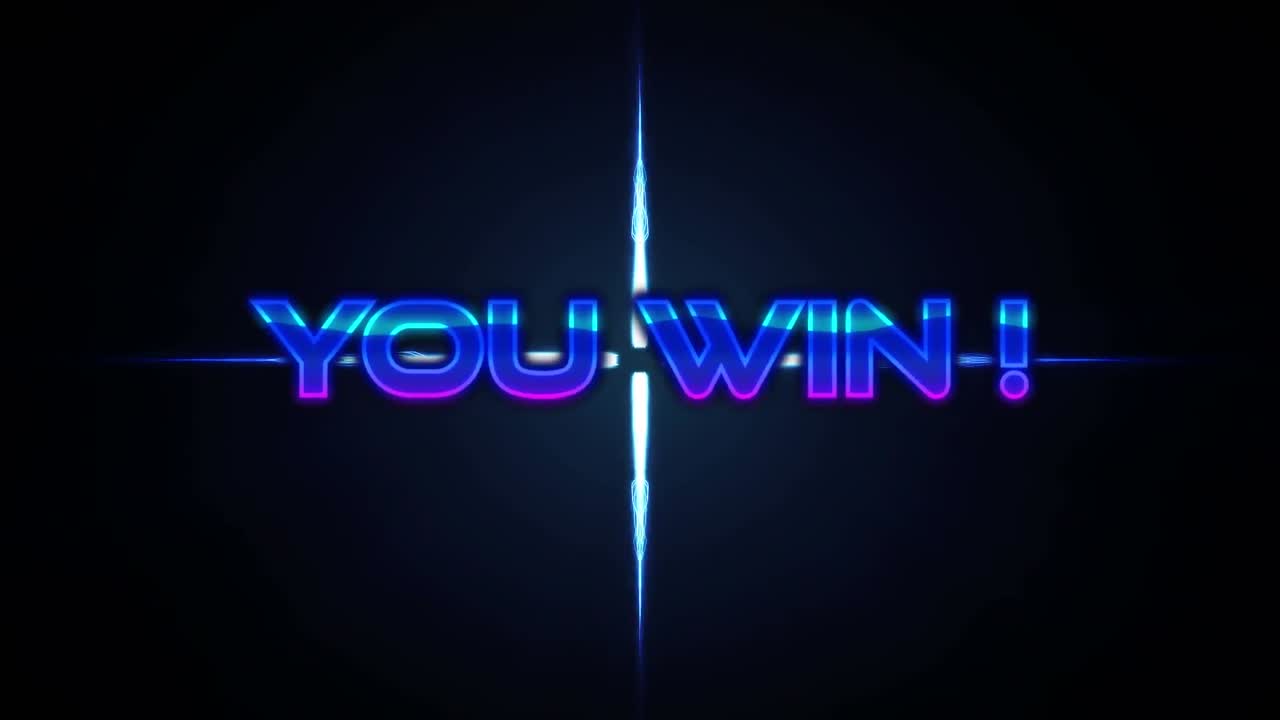 animación de usted ganar texto sobre la forma brillante azul