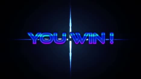 animation of you win text over blue glowing shape