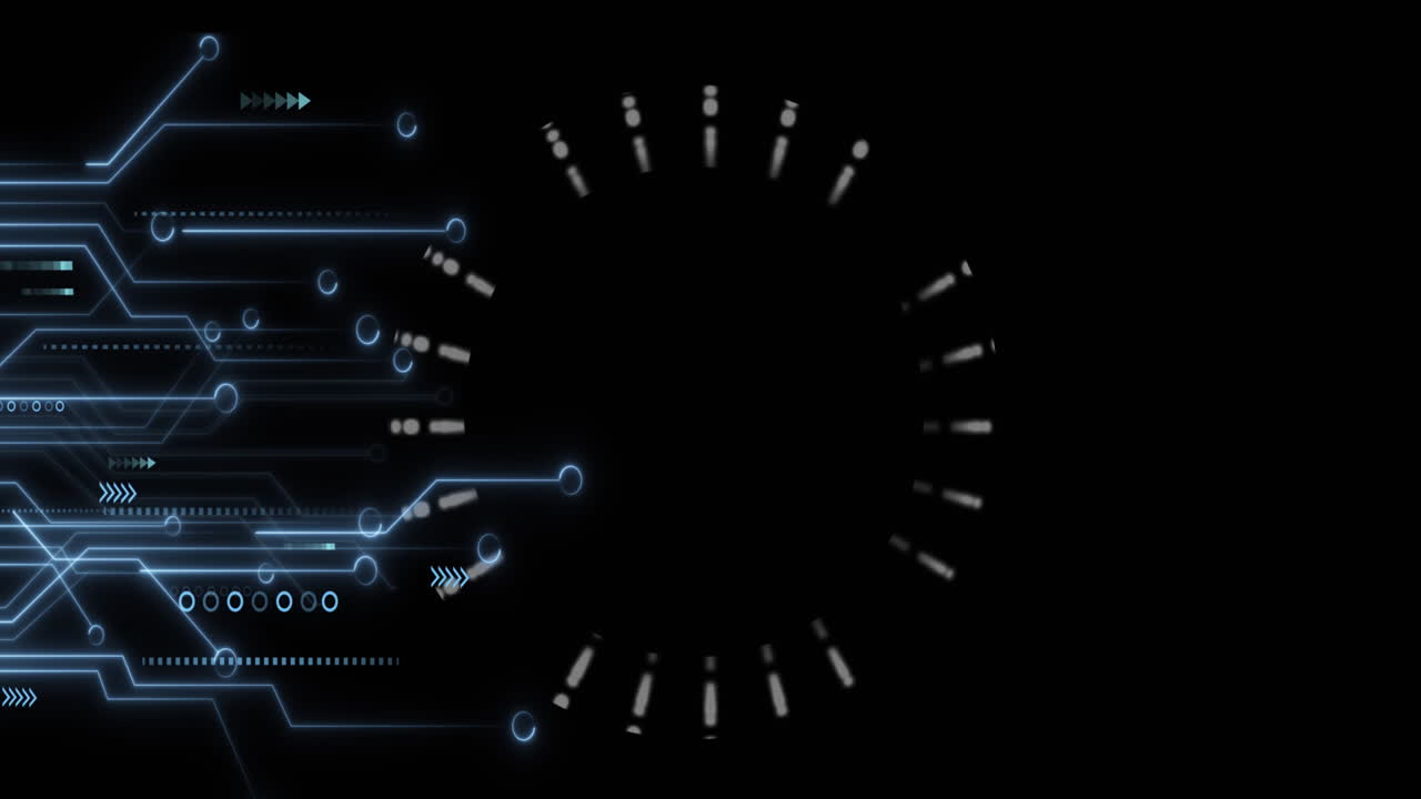 Expanding ring of lights and flashing circuitry illustrate social media concept.