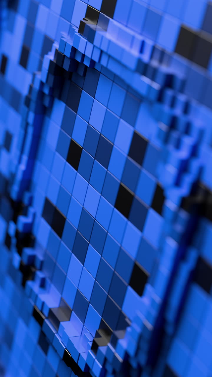 Blue Pixelated Circular Wave Vertical Looping 3D Abstract Background. 3D rendering
