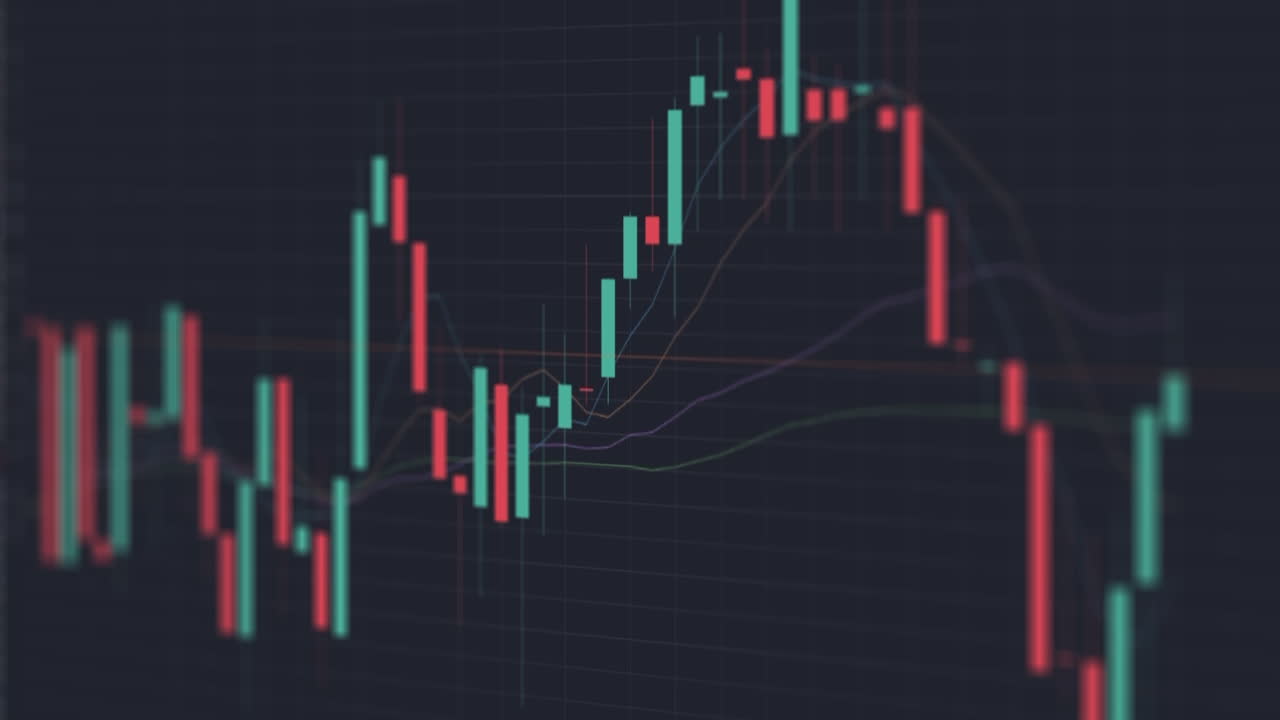 gráfico de gráfico de bitcoin de moneda criptográfica de 4k que se mueve hacia arriba y hacia abajo