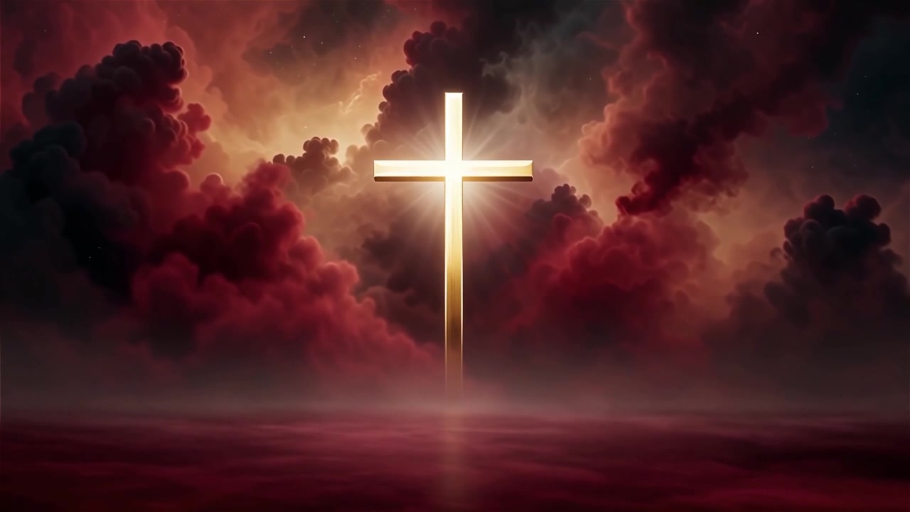 Croce Cristiana Luce Celestiale Sfondo per il Culto.