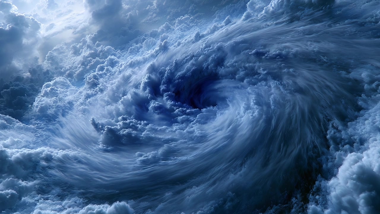 En fantastisk visuel repræsentation af en hvirvlende vortex midt i dramatiske skyer, der viser den fængslende og kraftfulde dynamik i naturens atmosfæriske fænomener og deres indviklede detaljer.