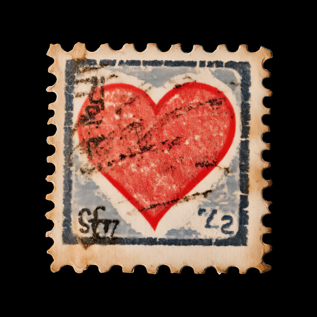Vintage heart postage stamp animation isolated asset, transparent 4K video, alpha channel, ProRes