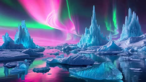 aurora borealis over an ice crystal landscape