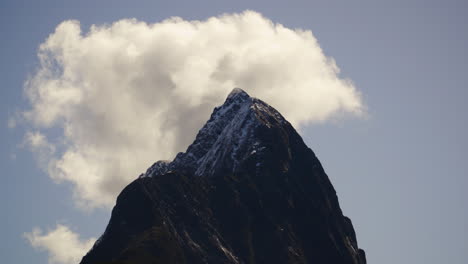 iconic mitre peak of milford sound in new zealand, time lapse