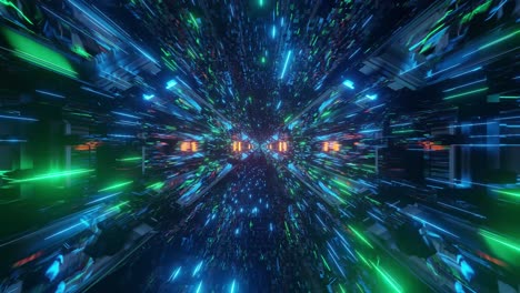 fast motion graphics sci fi bright blue, green and teal tunnel passage