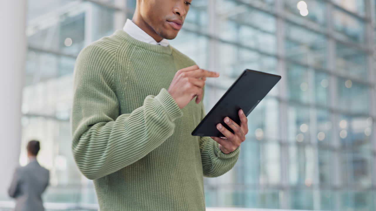Tablet, office and business black man online