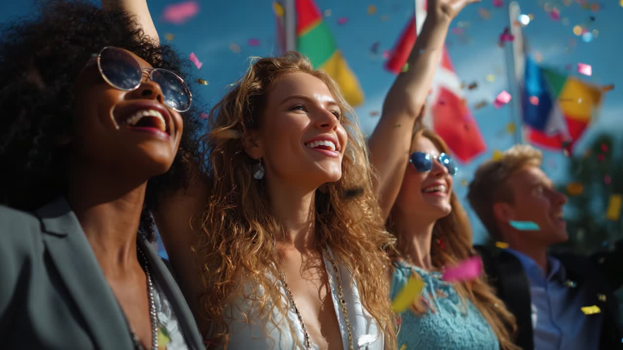 People celebrating with confetti