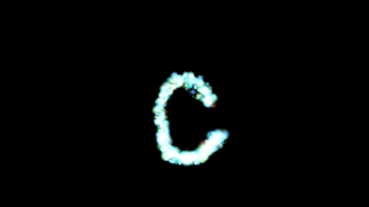 Particella blu luminosa lettera C su sfondo trasparente