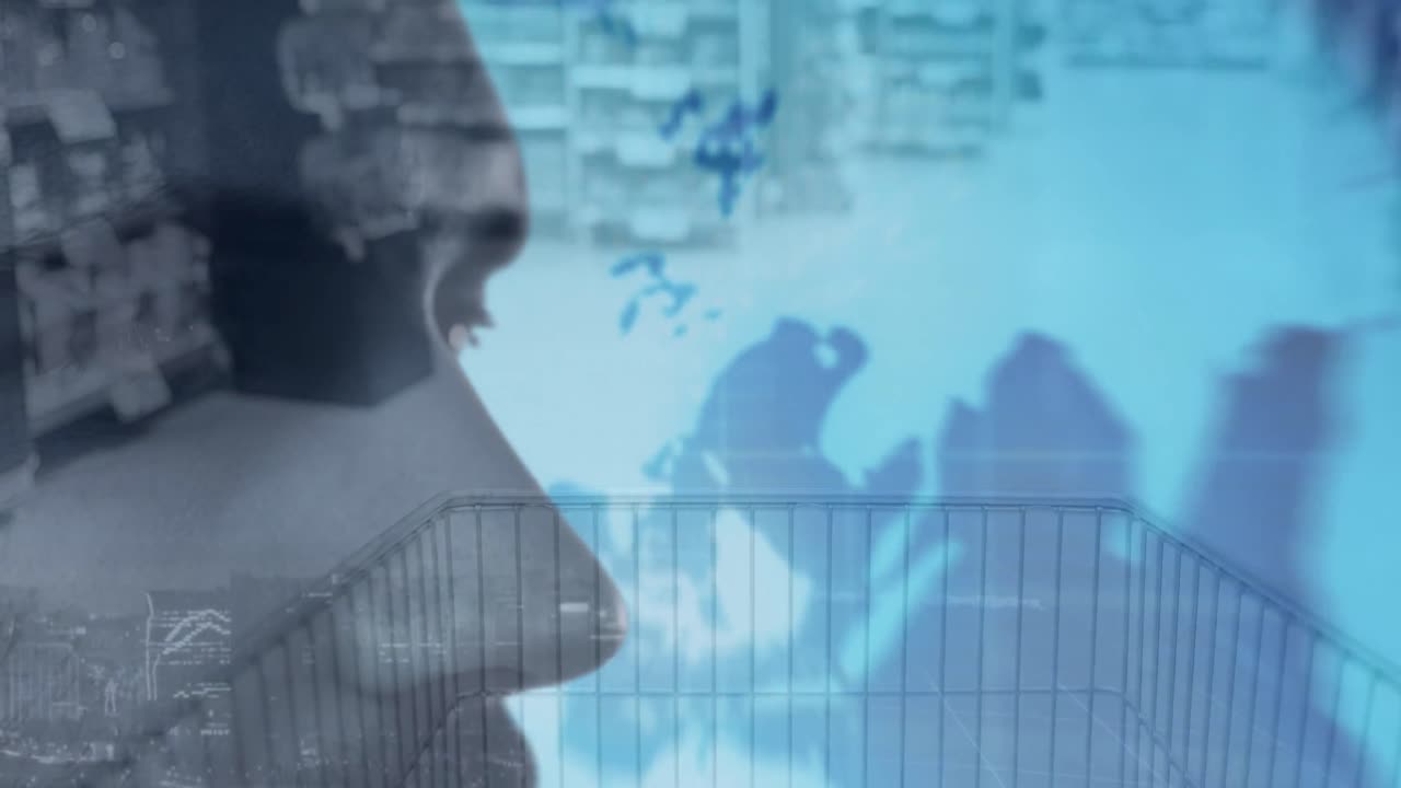 남자 프로필의 애니메이션, 슈퍼마켓 카트에 대한 데이터 처리